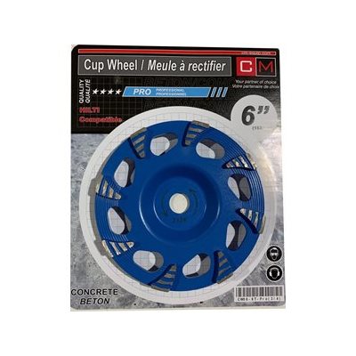 6" x 3 / 4 x 8T Cup Wheel -Pro quality, 3 / 4'' arbor