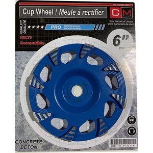 6" x 3 / 4 x 8T Cup Wheel -Pro quality, 3 / 4'' arbor